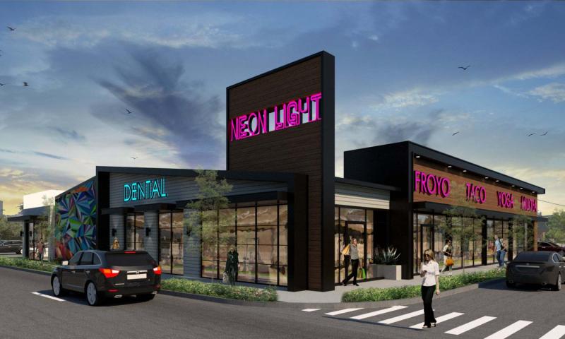 Developers of The Crossing at Midtown in Houston, Texas are eschewing parking spaces for a plaza.
Image: Oxberry Group