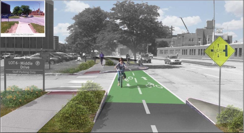 The City of Rochester in upstate New York has been working for years to add bicycle lanes to its streets. Now it will be illegal to park in them. Image: City of Rochester