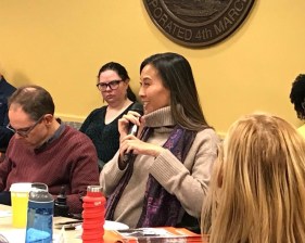 Michele Lee speaks at the Mayor's Pedestrian Advisory Council meeting. Photo: John Greenfield