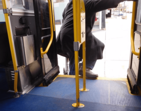 Boarding through the rear door is difficult for passengers with mobility challenges. Photo: Imelda March
