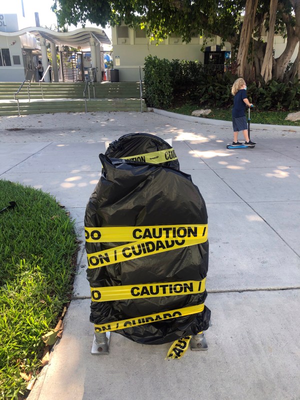 Bike racks were made inaccessible in parks across Miami in an ill-advised response to the COVID-19 pandemic. Source: Marcia Duprat