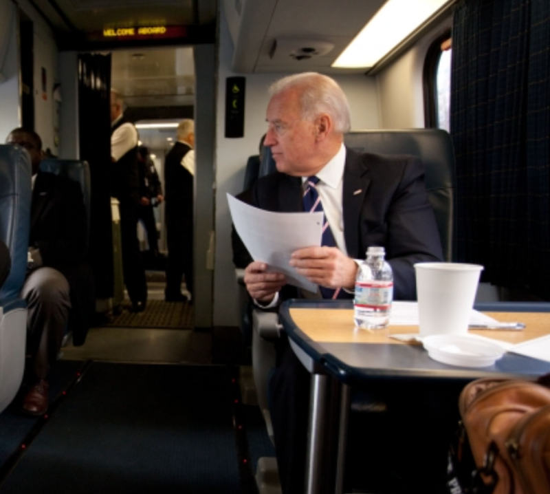 Amtrak Joe rides the train. Source: Obama White House Archives