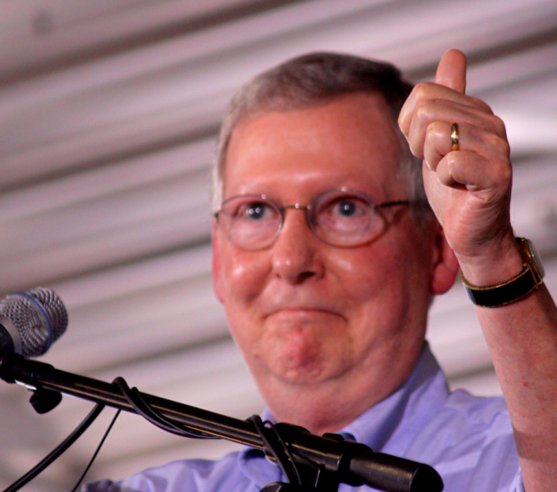Senate majority leader Mitch McConnell didn't *mean* to give a thumbs-up to a Democratic infrastructure bill...but he might have inadvertently helped it out. Source: Gage Skidmore via Flickr