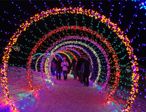 This holiday light display was installed in the Green Bay botanical gardens — but cities might be wise to add beautiful, stroll-friendly features to their Open Streets events this winter. Source: Creative Commons.
