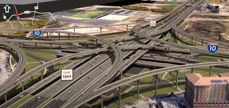 The Loop 1604/I-10 interchange would be five levels high. Credit: Texas Department of Transportation via Youtube