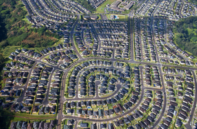 Low-density sprawl of single family homes. Photo: Inhabitat