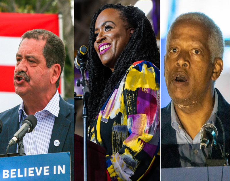 Reps. Chuy Garcia, Ayanna Pressley and Henry "Hank" Johnson were the lead signatories of the letter. Images, from left: Rev Dills, CC, Elizabeth Warren, CC and John Ramspott, CC