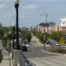 National Landing in Northern Virginia, where the local business improvement district wants to convert an elevated highway that divides National Landing’s downtown into a walkable boulevard with narrower lanes and slower car speeds. Image: Sblover99/Wikipedia, CC