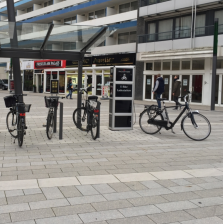 An e-bike charging station in Recklinghausen, Germany. Image: Katharina Hering, CC
