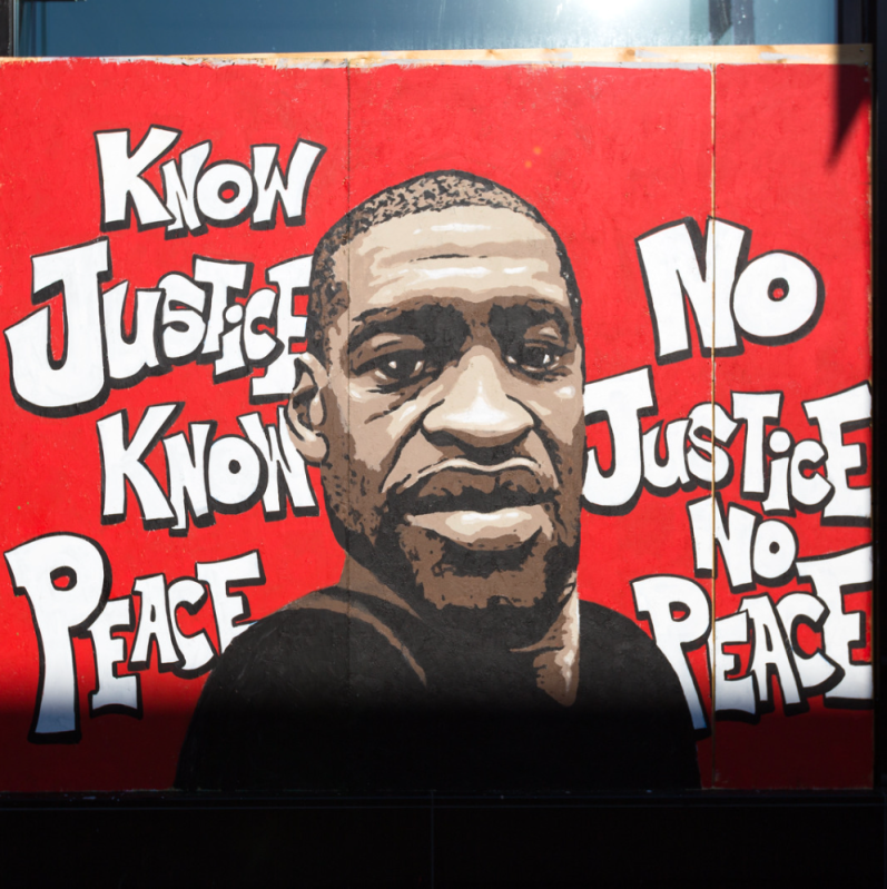 George Floyd street art painted on plywood at Salons by jc Uptown in Minneapolis, Minnesota. Image Source: Lorie Shaull, CC