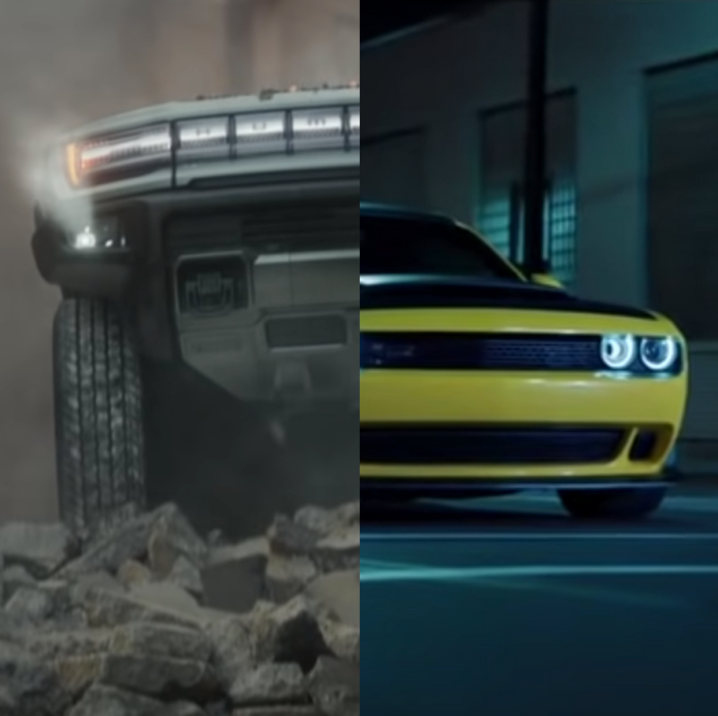 Left: GMC Hummer. Right: Dodge Demon.