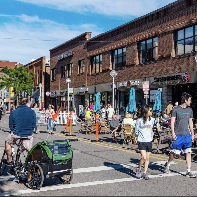 A vibrant street created with low-cost and quick materials in Ann Arbor, Mich. Photo: Doug Coombe