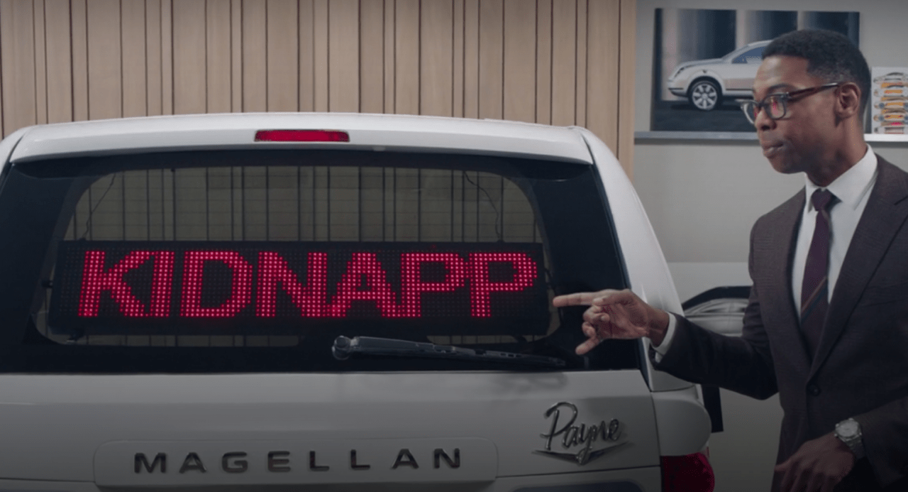 Payne Motors' head auto designer, Cyrus (Michael Benjamin Washington), demos an unconventional safety feature