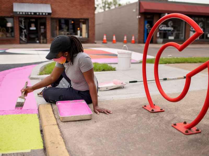 An asphalt art installation in Columbus, Ind. Photo: Bloomberg Philanthropies