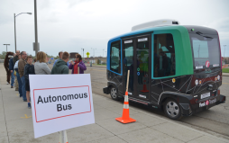 Today's autonomous buses are mostly pretty small — but as they grow in size, so will the complexity of the conversation about how to regulate them and protect their human drivers. Photo: North Dakota DOT
