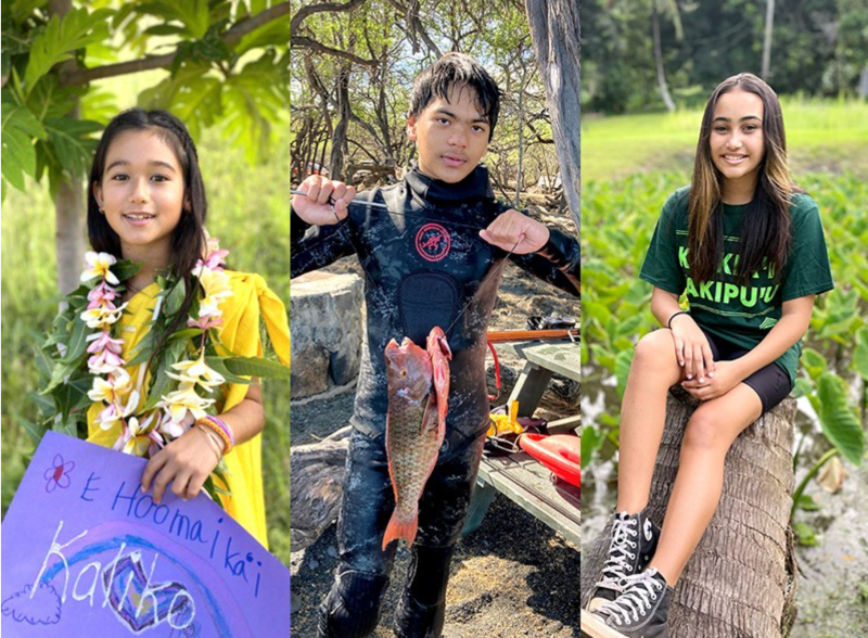 Kaliko, K?'onohi, and Navahine are among the 14 youth climate leaders suing the Hawai'i DOT. Image courtesy of Earthjustice and Our Children’s Trust
have a right to a "healthful environment" under the Hawai‘i state constitution, but under current state policy transportation pollution will increase to an alarming 9.15 million metric tons of greenhouse gas emissions by 2030.