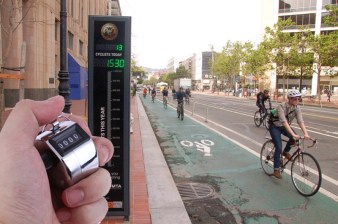 Automatic cyclist and pedestrian counters aren't common in U.S. cities — but they should be. Photo: The Fast Lane Blog (with help from the Streetsblog Photoshop Desk)